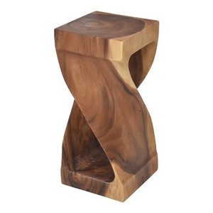 <b>Hand</b>-Carved Acacia Wood Side Table | Rustic Wooden <b>Drum</b> Table Wholesale - Product Image 3