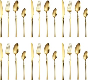 Golden Metal Serving Spoon Set High Mirror Polish Dishwasher Safe Modern Luxury <b>Flatware</b> for Party Table Décor - Product Image 2