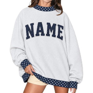 Custom Women's Polka Dot <b>Mock</b> <b>Neck</b> Sweatshirt Cute Baggy Fall Oversized Loose Fit Long Sleeve Soft Cozy Cotton Pullover <b>Top</b> - Product Image 1