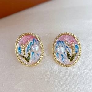 Pendientes de Perlas de Agua Dulce de Plata Pura, Estilo Surero, Moda de Verano, Accesorios con Diseño de Espiga de Trigo, Inspirados en la Pintura al Óleo, Elegantes - Product Image 1