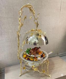Round Chafer <b>Food</b> Warmer with Lid Gold Stainless Steel for Restaurant Use At Cheap Price - Product Image 4