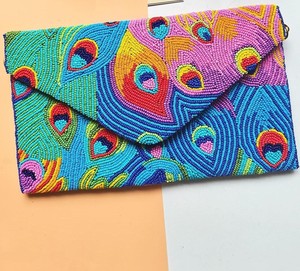 Bolso de mano tipo sobre tejido a mano con cuentas, de moda, estilo bohemio, para fiestas, bodas, y eventos festivos, para mujer - Product Image 1