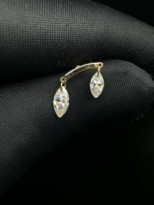 Modern 14K Gold Marquise Diamond <b>Helix</b> Piercing <b>Stud</b> with Refined Dangle Earring Design - Product Image 2