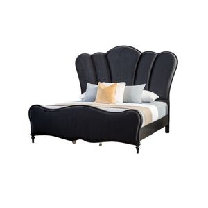 Cama King Size Oriental Glamorosa y Hermosa de Tela Negra, 1 Pieza, Mueble de Dormitorio Tapizado con Cabecera Acolchada - Product Image 2