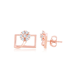 Pendientes de Diamantes Poetic Splurge, Oro Rosa de 18K, Diamantes Cultivados en Laboratorio, Diseño Floral Rectangular, Joyería Fina para Mujer - Product Image 1