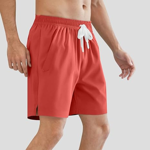 Shorts de sport décontractés pour garçons, en polyester 100% tissé, couleur corail uni, séchage rapide, anti-UV, taille mi-haute élastique, avec poches - Product Image 3
