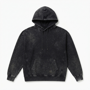 Sweat à capuche sportif ample pour homme, en molleton de coton, délavé à l'acide, à manches longues, épaules tombantes, avec cordon de serrage et poches avant, respirant - Product Image 1