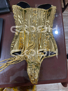 Sujetador Deportivo de PVC Metálico Dorado Brillante con Varillas de Acero, 100% Algodón, Copas Puntiagudas, Diseño con Cordones Laterales, Alta Compresión, Ecológico, para Uso Diario - Product Image 2