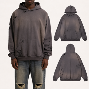 Pulls à capuche brodés personnalisés pour l'hiver, effet délavé, style streetwear oversize, marque de vêtements à étiquette privée, vente en gros, directement de l'usine - Product Image 1