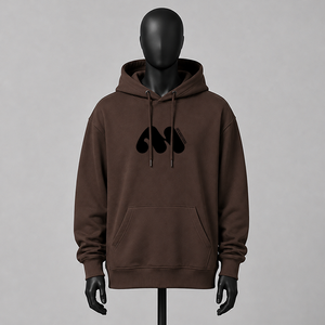 Sweat-shirt à capuche marron pour homme, couleur unie, poche avant avec logo, coupe ample, décontracté, pour l'automne, 100% coton, broderie 3D française - Product Image 1
