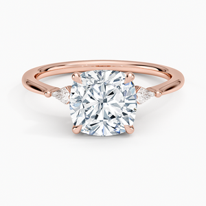 Anillo de Diamante con Corte Cojín, Diamante Cultivado en Laboratorio, Tres Piedras Laterales en Forma de Cometa, Oro de 14K/18K, Joyería Fina Petite Cometa, Anillo de Regalo de Lujo - Product Image 2