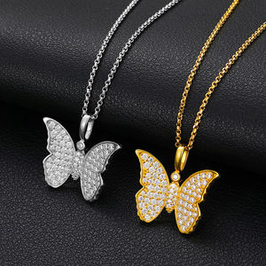 Collier pendentif papillon pour femme, serti de moissanite micro-incrustée, plaqué rhodium, bijoux tendance hip-hop - Product Image 1