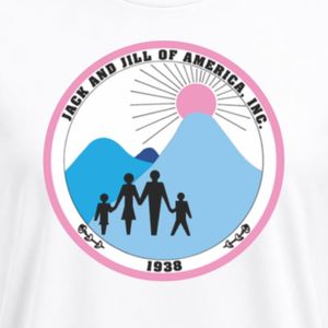 T-shirt blanc à col rond brodé avec écusson Jack & Jill, manches courtes, motif circulaire sur la poitrine, vêtement d'équipe léger personnalisé - Product Image 5