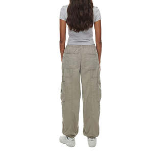 HANO 2024 Nouveau pantalon cargo en toile pour femme, coupe droite, taille mi-haute élastique, respirant, avec détails de couture en nœud, coupe ample - Product Image 6