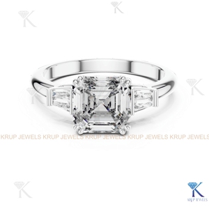 Lab Grown CVD Diamond 5 Stone Engagement Ring Princess Baguette <b>Solid</b> Gold - Product Image 2