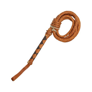 Fouet en cuir avec poignée tressée, design enroulé marron - Product Image 1