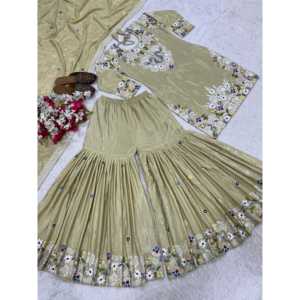 Salwar Kameez de Rayón de Diseño, Top para Fiestas con Sharara Plazzo y Dupatta para Ocasiones Especiales - Product Image 5