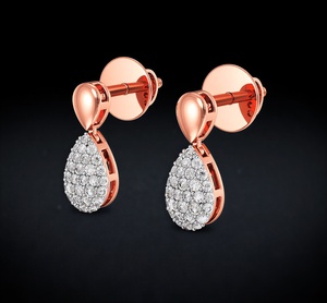 Pendientes de Oro Rosa de 18K con Diamantes Cultivados en Laboratorio VVS EF, Corte Redondo y en Forma de Pera, con Engaste Pavé, Diamantes CVD, para Mujer - Product Image 5