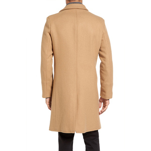Manteau trench en feutre pour homme, style européen, automne-hiver, mi-long, à revers, simple boutonnage, couleur unie, décontracté - Product Image 3