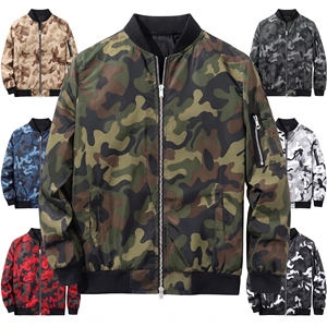 Blouson bomber camouflage pour homme, col montant zippé, veste décontractée avec poches zippées, design personnalisé, veste d'hiver unisexe - Product Image 6