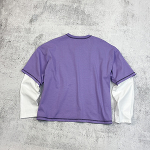 T-shirt Homme Oversize Violet avec Imprimé Noir Col Rond Manches Courtes Style Urbain Bordure Contrastante 100% Coton Tricoté - Product Image 5
