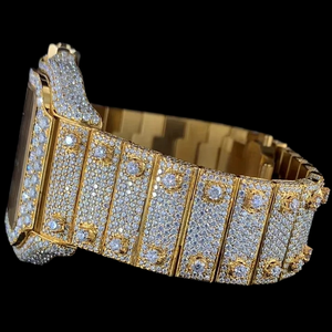 Moissanite Diamond Square <b>Case</b> With Roman Numerals Only Bezel Fashion Quartz Movement Two tone Fully Iced Out Man's Made <b>watch</b> - Product Image 3