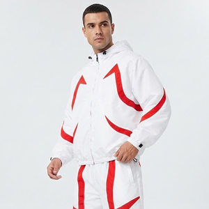 Custom <b>White</b> & Red Windbreaker <b>Tracksuit</b> Set Hooded Jacket & Wide Leg Pants Premium Streetwear Sportswear Manufacturer - Product Image 4