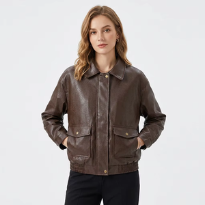 New Arrival Black Casual Loose Personality Vintage Lapel Breathable Canvas Knitted Cotton <b>Long</b> Sleeve <b>Leather</b> <b>Jackets</b> for Women - Product Image 4