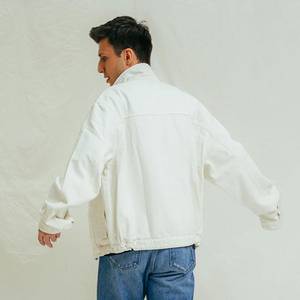 Men's White <b>Denim</b> <b>Jacket</b> Loose Fit Button Fly Solid Color Casual Autumn Cotton Washable Ripped Distressed Style - Product Image 2