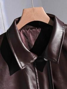 Brown Premium Quality Varsity <b>Jacket</b> Zipper Leather Look <b>Men's</b> Bomber Coat Cotton Lining Winter Outerwear - Product Image 3