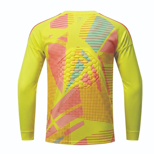 Camiseta de portero para hombre, manga larga, acolchada, con estampado geométrico verde, cuello en V, absorbe la humedad, ropa deportiva de manga completa. - Product Image 2
