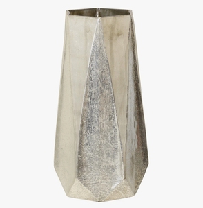 Handmade Modern Geometric Faceted Metal <b>Vase</b> Textured Silver Champagne Finish Luxury Tabletop Centerpiece <b>Decorative</b> Flower Vess - Product Image 3