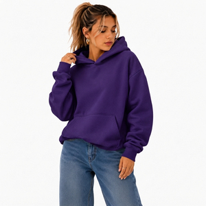 Sweat-shirt en molleton surdimensionné pour femme, couleur violette, épaules tombantes, coupe courte, avec poches, vêtements décontractés d'automne - Product Image 4