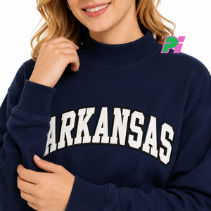 Sweat-shirt à col montant pour femme Pook International, modèle Arkansas, avec lettrage appliqué personnalisé, broderie de haute qualité, bleu marine, 100% coton - Product Image 6