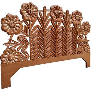 Cabecero de Cama Decorativo de Madera Tallada a Mano con Diseño de Hojas y Flores Marrones, Hecho a Mano en Madera de Ingeniería, Estilo Marroquí - Product Image 4