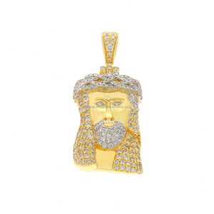 Colgante Unisex con Rostro de Jesús, Oro Amarillo de 14K, Diamante Cultivado en Laboratorio, Baño de Rodio, Certificado IGI, Colgante Moderno Personalizado - Product Image 1