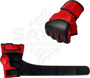 Gants de MMA rouges à demi-doigts avec fermeture Velcro pour adultes, entraînement aux arts martiaux - Product Image 2