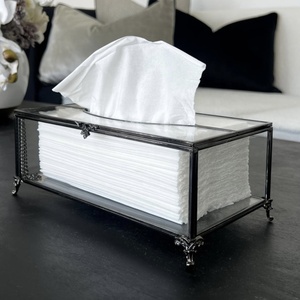 Wholesale Luxury Home Decorations Black Metal Framed Plain Glass Tissue <b>Box</b> with Elegant Feet and Clasp Tissue Holder <b>Box</b> - Product Image 1