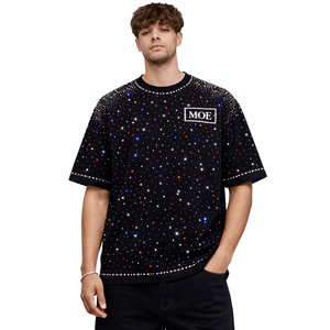 เสื้อยืดผู้ชายทรงหลวม พิมพ์ลายดาวประดับเพชรทั่วตัว แบบสั่งทำพิเศษ ผ้าฝ้ายพรีเมียม แฟชั่นสตรีทแวร์สุดเท่ - Product Image 2