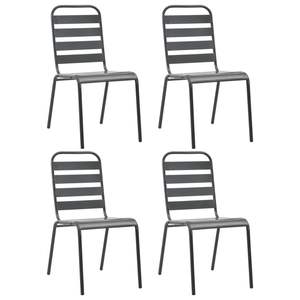 Chaises de patio en acier à lattes gris foncé, 4 pièces, ensemble de mobilier d'extérieur élégant - Product Image 1