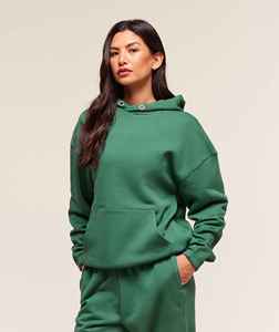 <b>Women's</b> <b>Green</b> Hooded Sweatshirt Oversized <b>Fleece</b> Solid Color With Pockets Regular Fit Autumn Knitted Cotton Breathable - Product Image 1