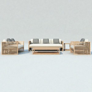 Conjunto de Sofá Moderno para Exteriores de Madera de Teca Sólida, 3 Plazas, Muebles de Jardín de Lujo con Cojines Impermeables para Proyectos de Hoteles y Villas - Product Image 6