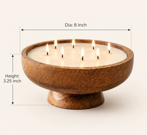 เชิงเทียนไม้ทรงกลมพร้อมไส้เทียนหลายเส้น โคมไฟตกแต่งบ้าน - Product Image 3
