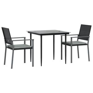 Ensemble de salle à manger de jardin en polyrotin noir, acier et verre trempé, polyester - Product Image 3