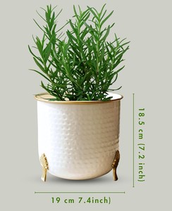 <b>Large</b> White Metal Flower Pot with Gold Plating Trim Durable Modern Minimalist Indoor/<b>Outdoor</b> Desktop <b>Planter</b> for Home Decor - Product Image 3