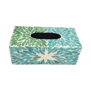 Caja de pañuelos rectangular de alta gama con incrustaciones de nácar y madera hecha a mano para decoración del hogar - Product Image 6