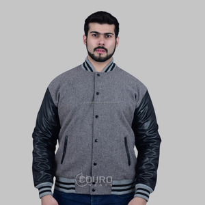 Haute qualité personnalisé 100% corps en laine et cuir de vachette véritable manches enduit col montant hiver Letterman Varsity veste - Product Image 1