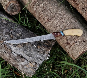Hand-Forged Damascus Steel Hunting <b>Knife</b> with Wood <b>Handle</b> and <b>Bone</b> Inlay 12 Inches Drop Point Blade Custom Made for Outdoor Use - Product Image 2