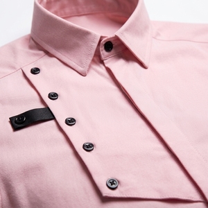 Camisa de Vestir Rosa para Hombre, con Botón Lateral Asimétrico, de Lujo, Casual, Corte Ajustado, Diseño de Manga Larga, Blusa de Algodón a la Moda - Product Image 2