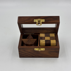 Handcrafted Indian Rosewood Puzzle Box Set of 2 Wooden Brain Teaser Games Glass Lid Storage Gift Box - Product Image 4